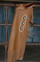 Western Cowboy Chink Chaps Handmade Buckskin Leather Rowdy Style - £70.61 GBP+