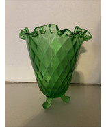 FENTON Threaded Diamond Springtime Green 3 Footed Vase Ruffle Diamond Op... - £39.64 GBP