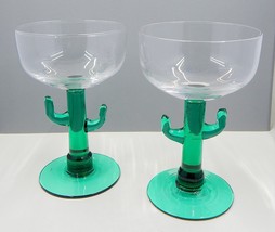 Cactus Stem Margarita Glasses Mexican Blown Glass Set of 2 - £19.97 GBP