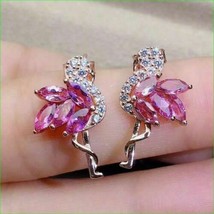 Aretes de zafiro rosa de talla marquesa de 2,50 quilates con flamenco y... - £114.71 GBP