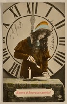 Antique 1909 Postcard Hand Colored Victorian Young Girl, Clock - £4.42 GBP