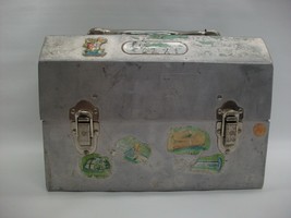 Vintage Metal Lunch Box Silver Miners Construction Lunchbox Pail Stickers - £30.44 GBP