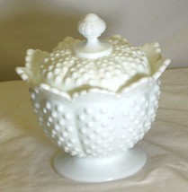 Hobnail White Milk Glass Fenton Candy Jar with Lid 6-3/4&quot; - $49.49