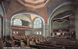 Battle Creek Mi~First Methodist Episcopal Church INITERIOR-ORGAN~1910s Postcard - £6.77 GBP
