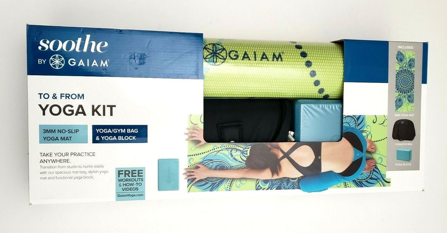 Soothe by Gaiam To & From Yoga Kit w/Videos Lime/Teal 24"W x 68"L - £36.39 GBP