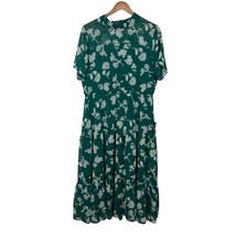 Lulus Dress Womens XL Green White Floral Midi Tiered Short Sleeve Sheer ... - £35.91 GBP