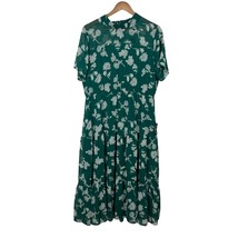 Lulus Dress Womens XL Green White Floral Midi Tiered Short Sleeve Sheer ... - £35.42 GBP