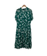 Lulus Dress Womens XL Green White Floral Midi Tiered Short Sleeve Sheer Lined - $44.98