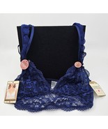 SPREE Intimates Lace Sheer Bralette Bra Double Strap Breathable Navy Dar... - $219.33 MXN