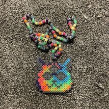 Beaded Bead Fusion Psychedelic Cat Necklace 19” Chain 4” Cat - $10.95