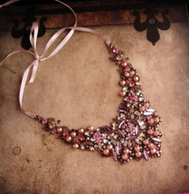 Vintage pink Goddess necklace - Signed ranjana Khan Dramatic rhinestone collar - - £197.04 GBP