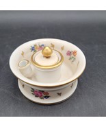 Rare Antique French Beige Ceramic Inkwell Hand Painted Floral w/Gold Trim - $1,888.19 MXN
