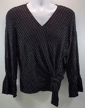 L) Woman Juicy Couture Black Silver Stripe Flare Sleeve Blouse XL Shirt - $9.89