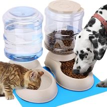 2 Pack Automatic Cat Feeder and Water Dispenser in Set with Pet Food Mat - £20.70 GBP