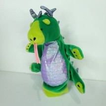 Small Green Blue Dragon Hand Puppet Plush Stuffed Animal Toy 9&quot; Shiny Belly - $22.76