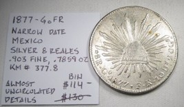 1877-GoFR Narrow Date Mexico Silver 8 Reales AU Details Coin AN758 - £90.43 GBP