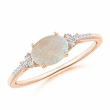 ANGARA Horizontally Set Oval Opal Ring with Trio Diamonds for Women in 14K Gold - £408.49 GBP