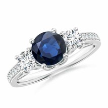 ANGARA Classic Prong Set Round Blue Sapphire and Diamond Three Stone Ring - £1,784.50 GBP