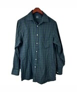 Arrow Mens Green Blue Plaid Long Sleeve Button Up Shirt S 14-14 1/2 Wrin... - $16.19