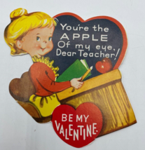 Valentines Day Vintage Greeting Card For Teacher Apple of my Eye 1940&#39;s-... - £3.78 GBP