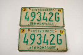 New Hampshire License Plate Matching Pair 1988 49342G Expired Green White Vtg - £22.70 GBP