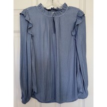Ann Taylor LOFT Long Sleeve Blouse Ruffle Neck Cornflower Blue Women&#39;s S... - £15.41 GBP