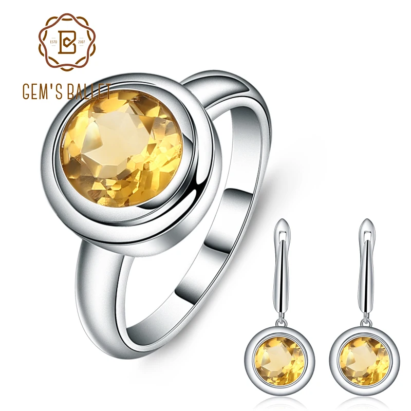 Natural Citrine Classic Jewelry Set 925 Sterling Silver Earrings Ring Se... - $132.44