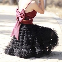 Black Knee Length Layered Tulle Skirt Plus Size A-line Princess Tutu Skirt image 4