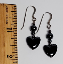 All Solid 925 Sterling Silver Earrings with Hematite Stone Heart Dangle 5.6grams - £12.52 GBP