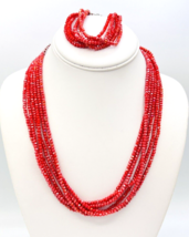 Multi Strand Faceted Red Glass Bead Necklace Bracelet Fashion Jewelry Set - £12.46 GBP