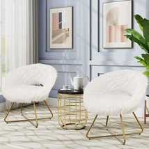 Alunaune Modern Swivel White Faux Fur Accent Chairs Set Of 2 For Living Room, - £196.81 GBP
