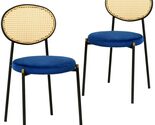LeisureMod Euston Modern Wicker Dining Chair with Velvet Round Seat Set ... - $161.10