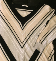 89th + Madison blouse size L 3/4 sleeves v-neckline gray, black &amp; tan striped - £9.47 GBP