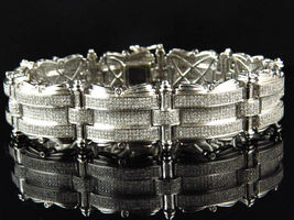 13CT Round Cut Diamond 14K White Gold Over Engagement Wedding Men&#39;s Bracelet - £184.85 GBP