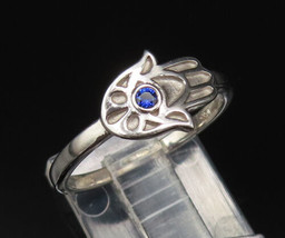 10K GOLD - Vintage Blue Sapphire Accent White Gold Hamsa Hand Ring Sz 7 - GR558 - £191.10 GBP