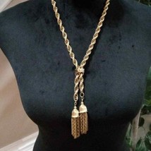 Womens Modern Fashion Elegant Gold Tone Rope Chain Tassel Long Necklace - £24.35 GBP