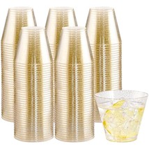 100Pcs Gold Plastic Cups,9Oz Gold Rimmed Plastic Cups,Clear Plastic Cups With Go - £24.67 GBP