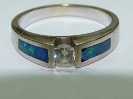 Elegant Vintage Marked 14K White Gold Ring ~0.20 ct Diamond &amp; Opal Stones, 5.1 g - £264.59 GBP