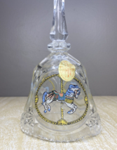 Vintage 24% PBO Clear Lead Etched Crystal Bell Carousel Horses Design 8&quot;... - £9.60 GBP