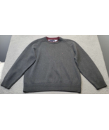 Tommy Hilfiger Sweater Men&#39;s Large Gray Knit Long Sleeve Logo Crew Neck ... - $25.86