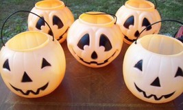 Blow Mold pumpkin jack o lantern trick treat buckets lot/5 good cond 8.5... - $70.00