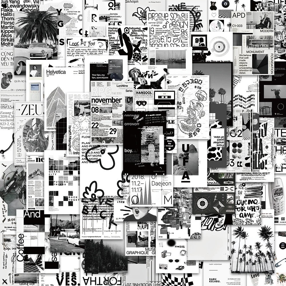 Primary image for 60 Pcs Handmade Cool Black and White Poster Style Stickers for Motorcycle, Lapto