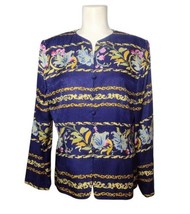 Vintage Adrianna Papell All Silk Jacket Size 10 Floral Lined Luxury Navy... - £24.06 GBP