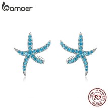 bamoer Starfish Stud Earrings for Women Genuine 925 Silver Fashion Blue Earings  - £18.51 GBP