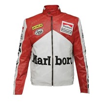 Marlboro Vintage Cowhide Motorcycle Racing Leather Jacket With Protections - £142.64 GBP