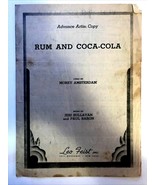 Rum and Coca Cola Artist Advance Copy 1944 Sheet Music Andrews Sisters  - $20.24 CAD