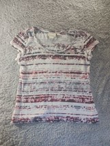 Cynthia Rowley M Medium Shirt Top Womens Beach Abstract Striped Linen Blouse - £16.34 GBP