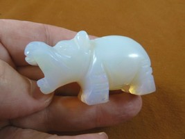 (Y-HIP-719) white Opalite roaring HIPPO Gemstone carving figurine Hippopotamus - £13.78 GBP
