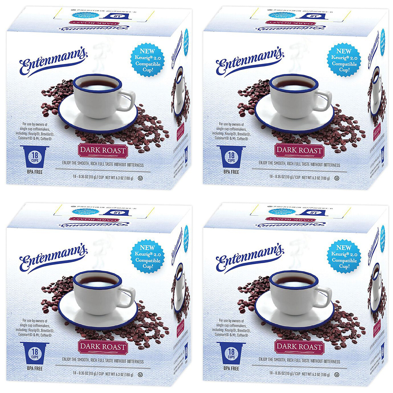 Entenmann&#39;s Single Serve Coffee, Dark Roast, 4/18 count boxes - 72 total - $38.50