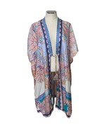 Chico&#39;s Silk Medallion Print Ruana Paisley Print Wrap Kimono with Tassel... - £32.83 GBP